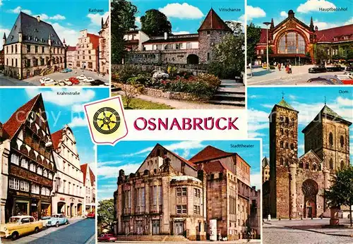 AK / Ansichtskarte Osnabrueck Rathaus Vitischanze Hauptbahnhof Krahnstrasse Stadttheater Dom Kat. Osnabrueck