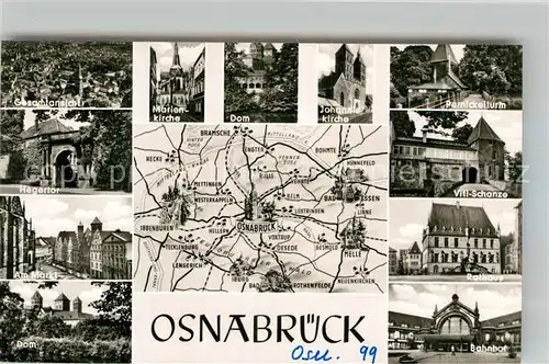 AK / Ansichtskarte Osnabrueck Gesamt Marienkirche Dom Johanniskirche Pernickelturm Hegertor Markt Dom Viti Schanze Rathaus Bahnhof Kat. Osnabrueck