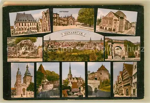 AK / Ansichtskarte Osnabrueck Rathaus Hauptbahnhof Stadttheater Haarmann Brunnen Panorama Hegertor Dom Pernickelturm Marienkirche Vitischanze Bierstrasse Kat. Osnabrueck