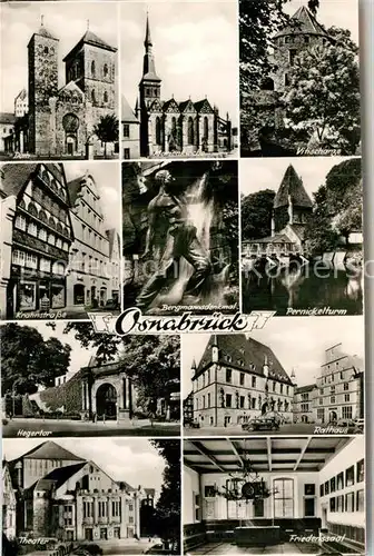 AK / Ansichtskarte Osnabrueck Dom Marienkirche Vitischanze Krahnstr Bergmannsdenkmal Pernickelturm Hegertor Rathaus Theater Friedenssaal Kat. Osnabrueck