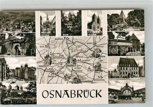 AK / Ansichtskarte Osnabrueck Gesamt Marienkirche Dom Johanniskirche Pernickelturm Hegertor Markt Dom Viti Schanze Rathaus Bahnhof Kat. Osnabrueck