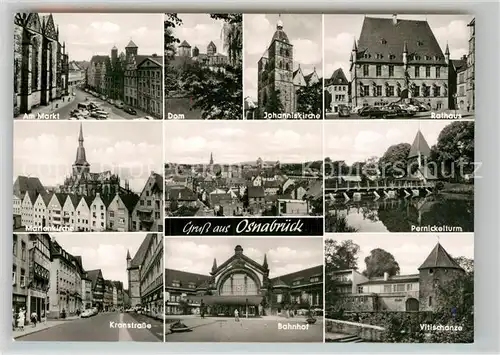 AK / Ansichtskarte Osnabrueck Markt Dom Johanniskirche Rathaus Marienkirche Pernickelturm Kranstrasse Bahnhof Vitischanze Kat. Osnabrueck