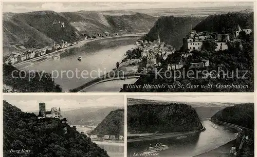 AK / Ansichtskarte St Goar Rhein mit Ruine Rheinfels St Goarshausen Burg Katz und Loreleyfelsen Kat. Sankt Goar