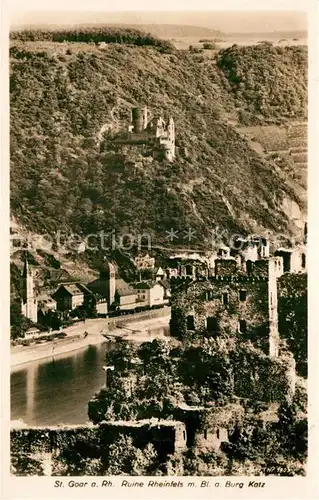AK / Ansichtskarte St Goar Rhein mit Ruine Rheinfels und Burg Katz Kat. Sankt Goar