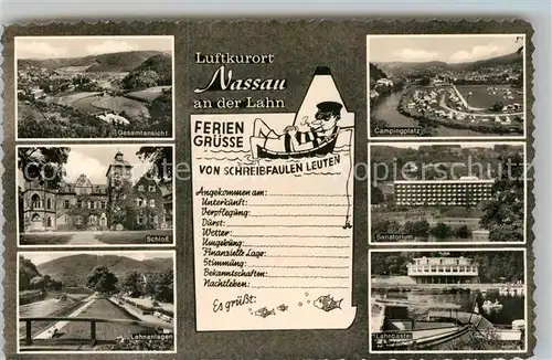 AK / Ansichtskarte Nassau Lahn Schloss Lahnanlagen Sanatorium Lahnbastei Campingplatz Kat. Nassau