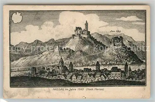 AK / Ansichtskarte Nassau Bad Stein Schloss Panorama Merian Jahr 1645 Kat. Nassau Lahn