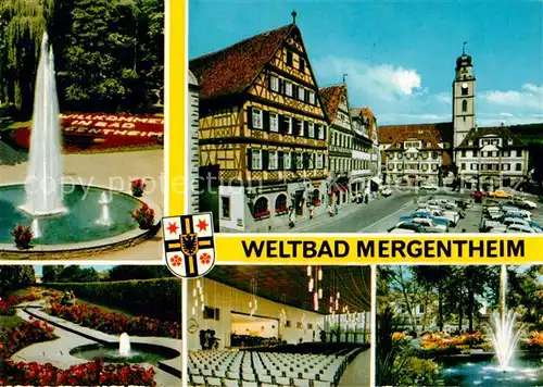 AK / Ansichtskarte Bad Mergentheim Kurpark Fontaene Marktplatz Fachwerkhaeuser Konzertsaal Springbrunnen Kat. Bad Mergentheim