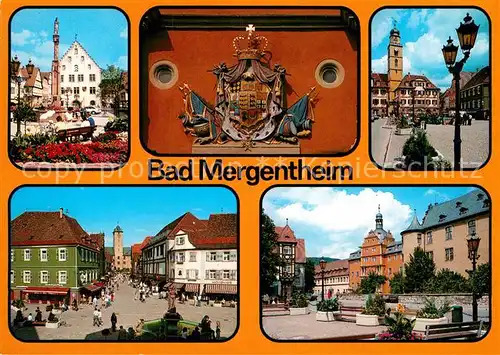 AK / Ansichtskarte Bad Mergentheim Marktplatz Saeule Brunnen Deutschordensschloss Wappen Krone Kat. Bad Mergentheim