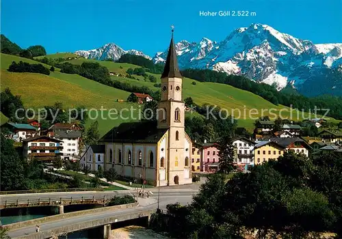 AK / Ansichtskarte Marktschellenberg Ortsansicht mit Kirche Heilklimatischer Kurort Berchtesgadener Land mit Hohem Goell Alpen Kat. Marktschellenberg