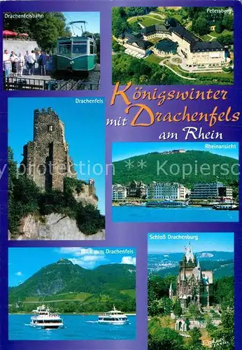 AK / Ansichtskarte Koenigswinter Drachenfels Bergbahn Petersberg Rheinansicht Dampfer Schloss Drachenburg Kat. Koenigswinter