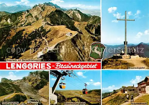 AK / Ansichtskarte Lenggries Brauneckgebiet Benediktenwand Gipfelkreuz Berghaus Bergbahn Idealhanghuette Kat. Lenggries