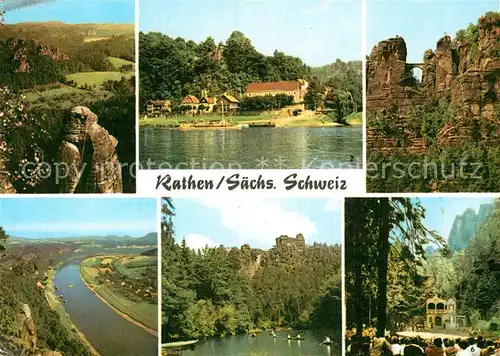 AK / Ansichtskarte Rathen Saechsische Schweiz Bergsteiger im Basteigebiet Anlegestelle Elbfaehre Bastei Amselsee Felsenbuehne Kat. Rathen Sachsen