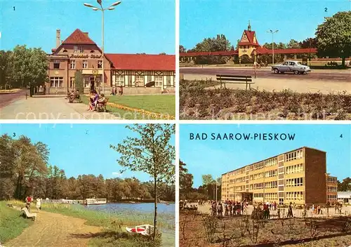 AK / Ansichtskarte Bad Saarow Pieskow Bahnhofshotel Johannes R Becher Platz Schiffsanlegestelle Maxim Gorki Schule Kat. Bad Saarow