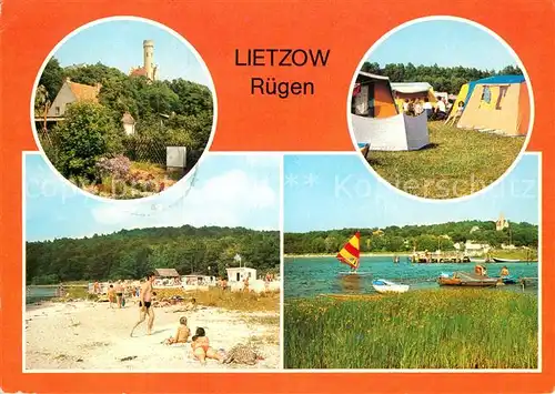 AK / Ansichtskarte Lietzow Ruegen Teilansicht Zeltplatz Strand am Bodden Anlegestelle Kat. Lietzow Ruegen
