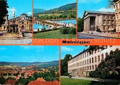 AK / Ansichtskarte Meiningen Thueringen Heinrichsbrunnen Platz der Republik Freibad Theater Schloss Staatliche Museen Kat. Meiningen