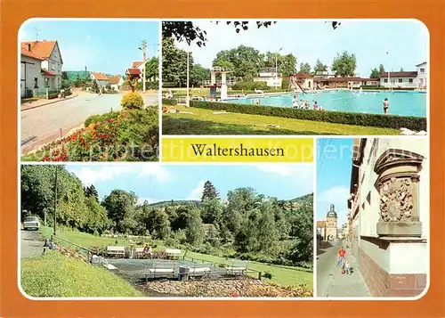 AK / Ansichtskarte Waltershausen Gotha OT Schnepfenthal Freibad Unkenteich Wappen Nikolaustor Kat. Waltershausen