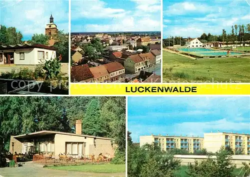 AK / Ansichtskarte Luckenwalde Platz der Jugend Teilansicht Schwimmbad X. Weltfestspiele HO Cafe Stadtpark Neubauten Kat. Luckenwalde