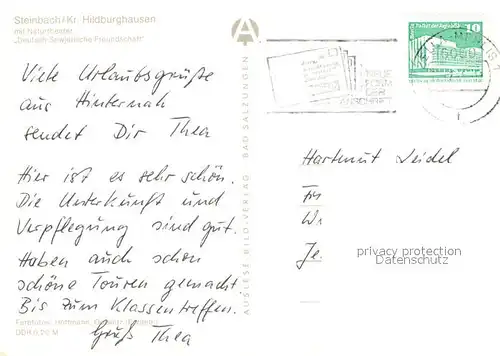 AK / Ansichtskarte Steinbach Hildburghausen Naturtheater Deutsch Sowjetische Freundschaft Wegweiser Landschaftspanorama Kat. Schleusegrund