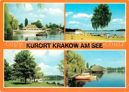 AK / Ansichtskarte Krakow See Krakower See Badestrand am Joernberg Promenade Bootssteg Bootshaus Kat. Krakow See