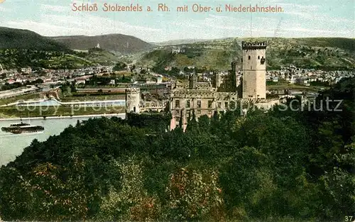 AK / Ansichtskarte Oberlahnstein mit Schloss Stolzenfels und Rhein Kat. Lahnstein