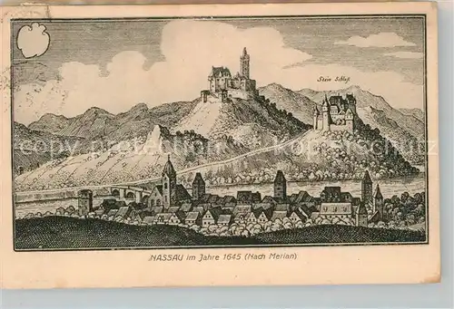AK / Ansichtskarte Nassau Bad Stein Schloss Panorama 1645 nach Merian Kat. Nassau Lahn