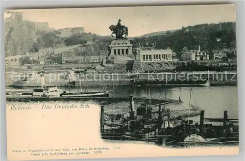 AK / Ansichtskarte Coblenz Koblenz Deutsches Eck mit Kaiser Wilhelm Denkmal Kat. Koblenz Rhein