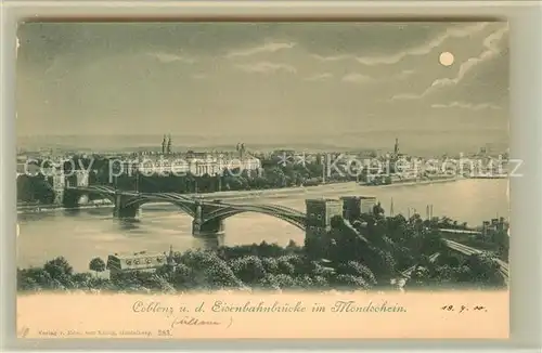 AK / Ansichtskarte Coblenz Koblenz Panorama mit Eisenbahnbruecke Kat. Koblenz Rhein