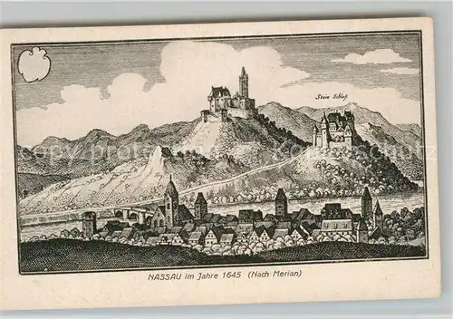 AK / Ansichtskarte Nassau Bad Stein Schloss 1645 nach Merian Kat. Nassau Lahn