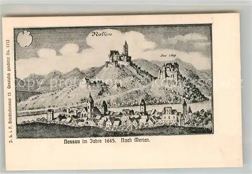 AK / Ansichtskarte Nassau Bad Stein Schloss1645 nach Merian Kat. Nassau Lahn