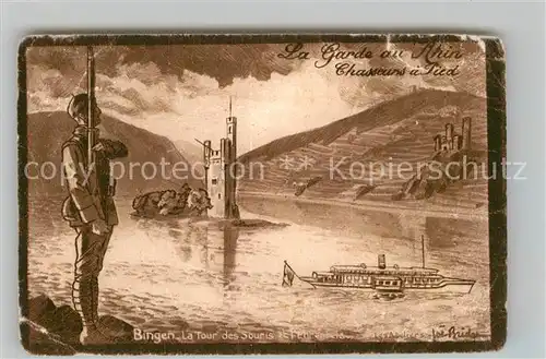 AK / Ansichtskarte Bingen Rhein Soldat Ruine Ehrenfels Kuenstlerkarte Kat. Bingen am Rhein