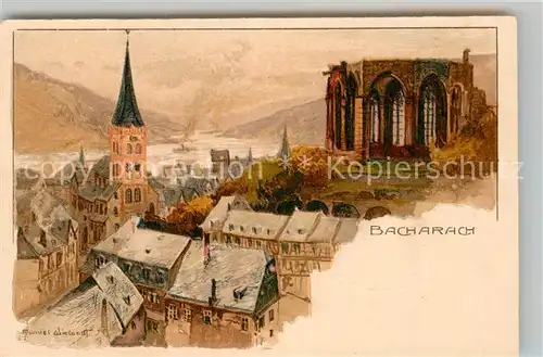 AK / Ansichtskarte Bacharach Rhein Panorama Kuenstler Wielandt Kat. Bacharach