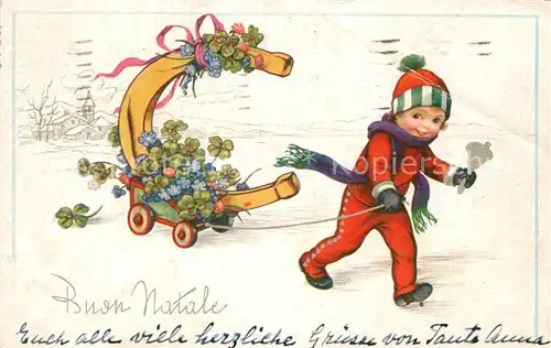 AK / Ansichtskarte Weihnachten Kind Hufeisen Kleeblatt Vergissmeinnicht  Kat. Greetings