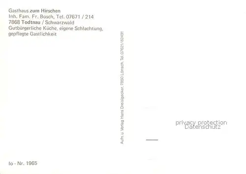 AK / Ansichtskarte Todtnau Gasthaus zum Hirschen Kat. Todtnau