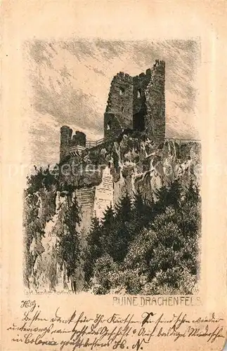 AK / Ansichtskarte Drachenfels Ruine Zeichnung HG Kat. Koenigswinter