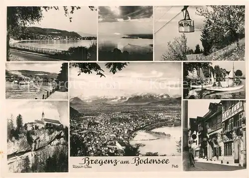 AK / Ansichtskarte Bregenz Vorarlberg Uferstrasse am Bodensee Hafen Pfaender Bergbahn Alpenpanorama Kat. Bregenz