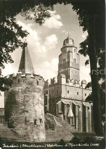 AK / Ansichtskarte Paczkow Wehrturm Pfarrkirche Handabzug Kat. Patschkau Oberschlesien