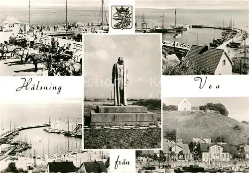 AK / Ansichtskarte Ven oeresund Hafen Pferdekutschen Denkmal Statue Kuestenort
