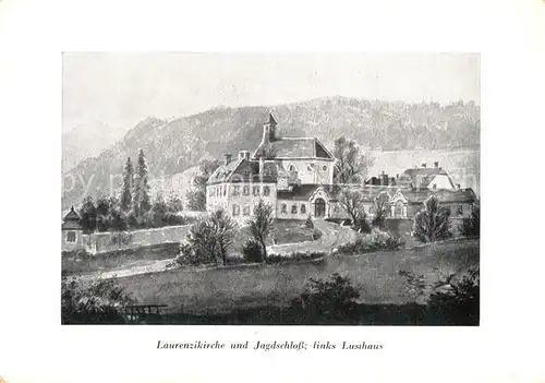 AK / Ansichtskarte Mayerling Baden Laurenzikirche Jagdschloss links Lusthaus Karmelitinnenkloster Kuenstlerkarte Kat. Baden