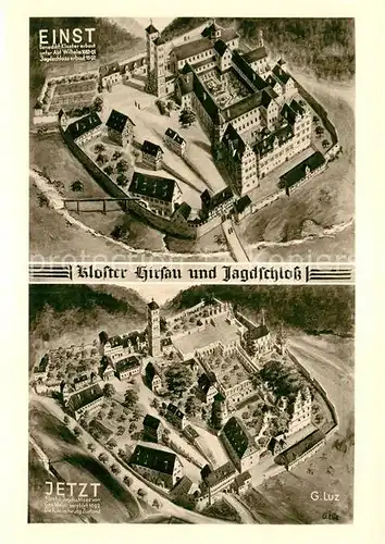 AK / Ansichtskarte Hirsau Kloster und Jagdschloss einst und jetzt aus der Vogelperspektive Kat. Calw