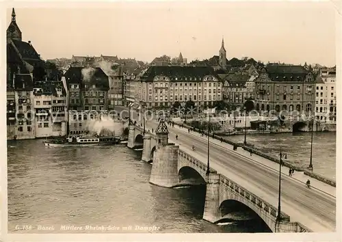 AK / Ansichtskarte Basel BS Mittlere Rheinbruecke mit Dampfer Basler Rheinschifffahrt Kat. Basel