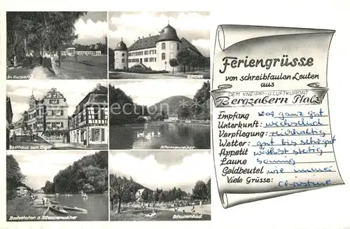 AK / Ansichtskarte Bad Bergzabern Kurpark Schloss Gasthaus Engel Schwanenteich Bootsstation Schwimmbad Kat. Bad Bergzabern