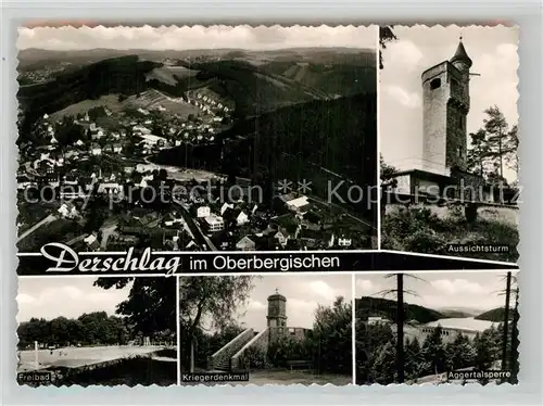 AK / Ansichtskarte Derschlag Fliegeraufnahme Aussichtsturm Freibad Kriegerdenkmal Aggertalsperre Kat. Gummersbach