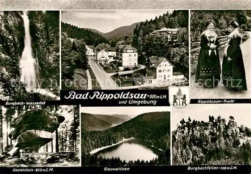 AK / Ansichtskarte Bad Rippoldsau Schwarzwald Burgbach Wasserfall Kastelstein Felsen Glaswaldsee Trachten Kat. Bad Rippoldsau Schapbach