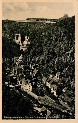 AK / Ansichtskarte Herrnskretschen Tschechien Boehmen mit Zirkelstein Sudetengau Kat. Hrensko