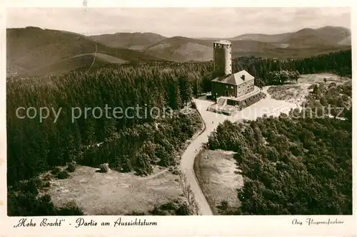 AK / Ansichtskarte Kirchhundem Hohe Bracht Aussichtsturm Berggaststaette Fliegeraufnahme Kat. Kirchhundem Hochsauerland