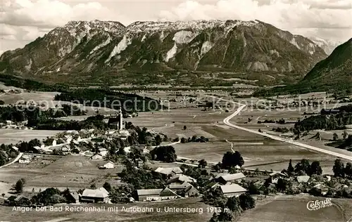 AK / Ansichtskarte Anger Chiemgau mit Autobahn und Untersberg Berchtesgadener Alpen Fliegeraufnahme