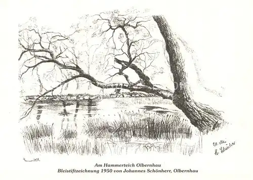 AK / Ansichtskarte Bleistiftzeichnung Johannes Schoenherr Hammerteich Olbernhau 