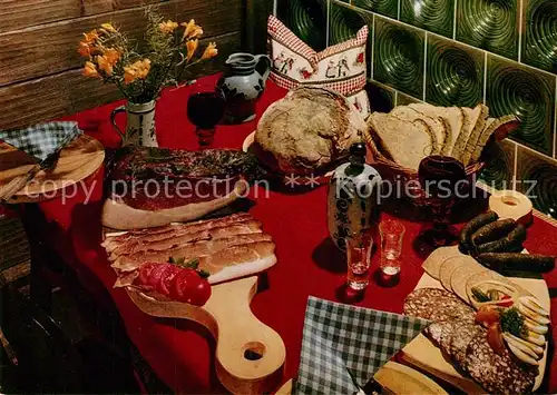 AK / Ansichtskarte Lebensmittel Schwarzwald Bauernvesper Kachelofen Bauernbrot Schinkenspeck  Kat. Lebensmittel