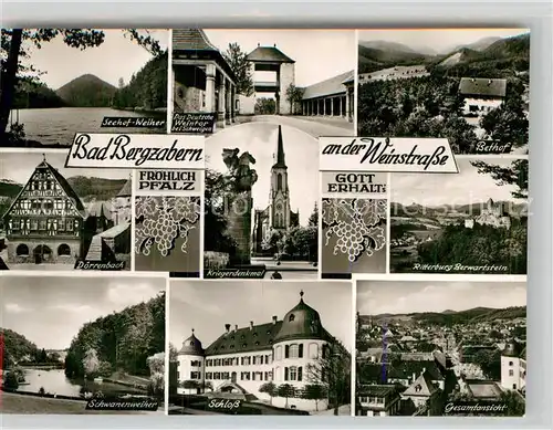 AK / Ansichtskarte Bad Bergzabern Seehof Weiher Deutsches Weintor Bethof Parkhotel Kriegerdenkmal Berwartstein Stauweiher Schloss Gesamt Kat. Bad Bergzabern