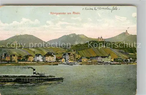 AK / Ansichtskarte Koenigswinter Panorama Dampfschiff Drachenfels Kat. Koenigswinter